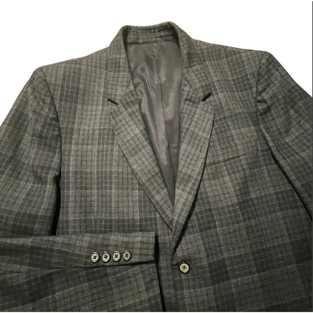 Vince Sport Coat Mens Size 46 Black & Gray Pure Wool Jacket Flannel POW Plaid